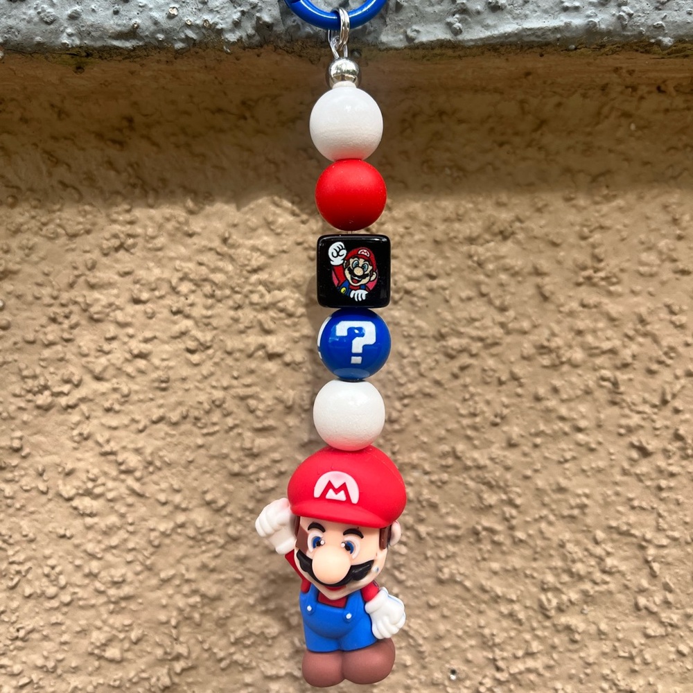 Beaded Mario Brothers Keychain with Mario Pendant
